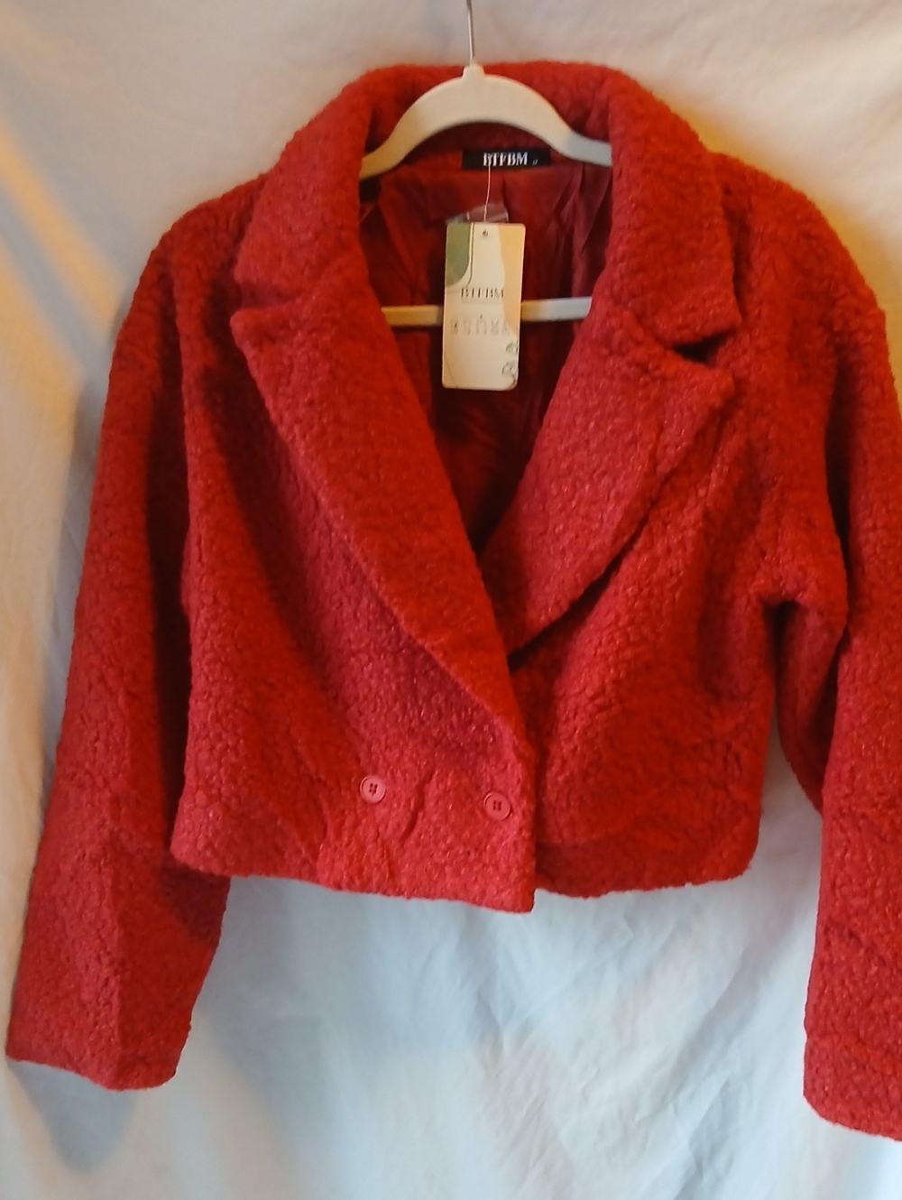Fuzzy Cozy Women's Rust Red Teddy Bouclé Cropped Jacket